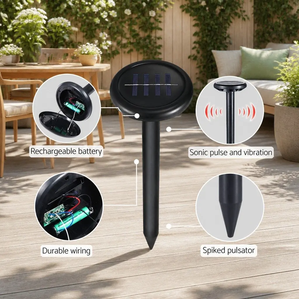Snake Repeller Ultrasonic Solar Powered 12 Piece Black Garden Yard Farm Orchard