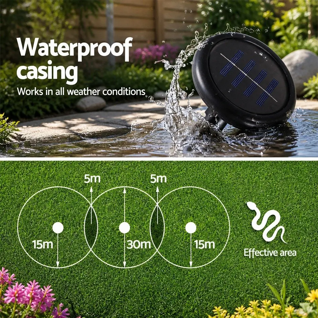 Solar Powered Ultrasonic Snake Repeller 4 Piece Set for Garden Yard Farm Pest Control