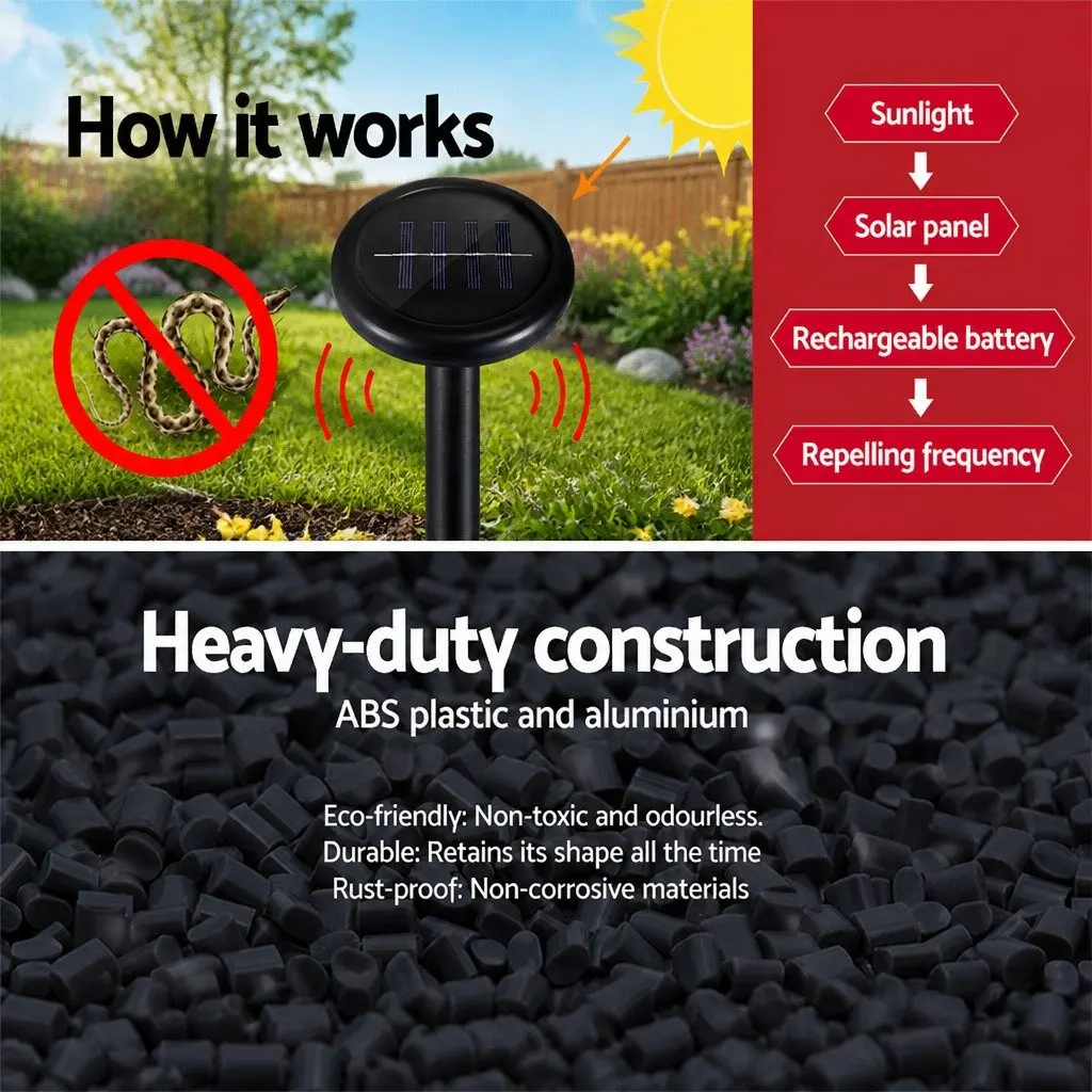 Snake Repeller Solar Powered Ultrasonic 6 Pack Weatherproof Heavy Duty ABS Plastic