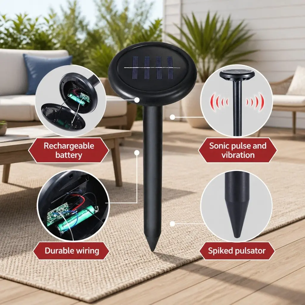 8 Piece Ultrasonic Solar Powered Snake Repeller Weatherproof Black Garden Yard Farm Pest Control Device