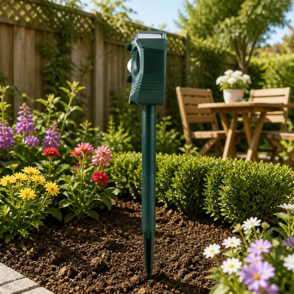 Ultrasonic Animal Deterrent Solar Powered Green Heavy Duty ABS Plastic 15cm x 7cm Garden Yard Farm Repeller