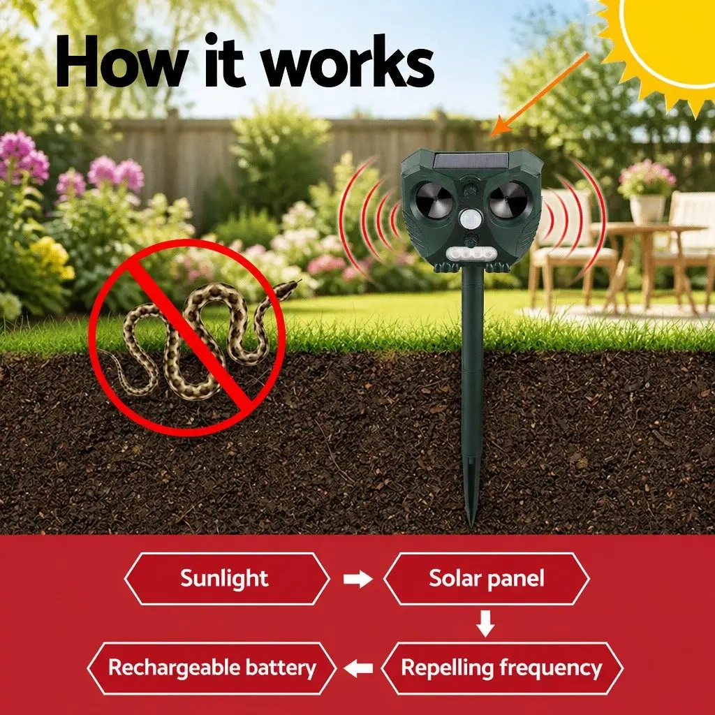 Ultrasonic Animal Deterrent Solar Powered Green Heavy Duty ABS Plastic 15cm x 7cm Garden Yard Farm Repeller