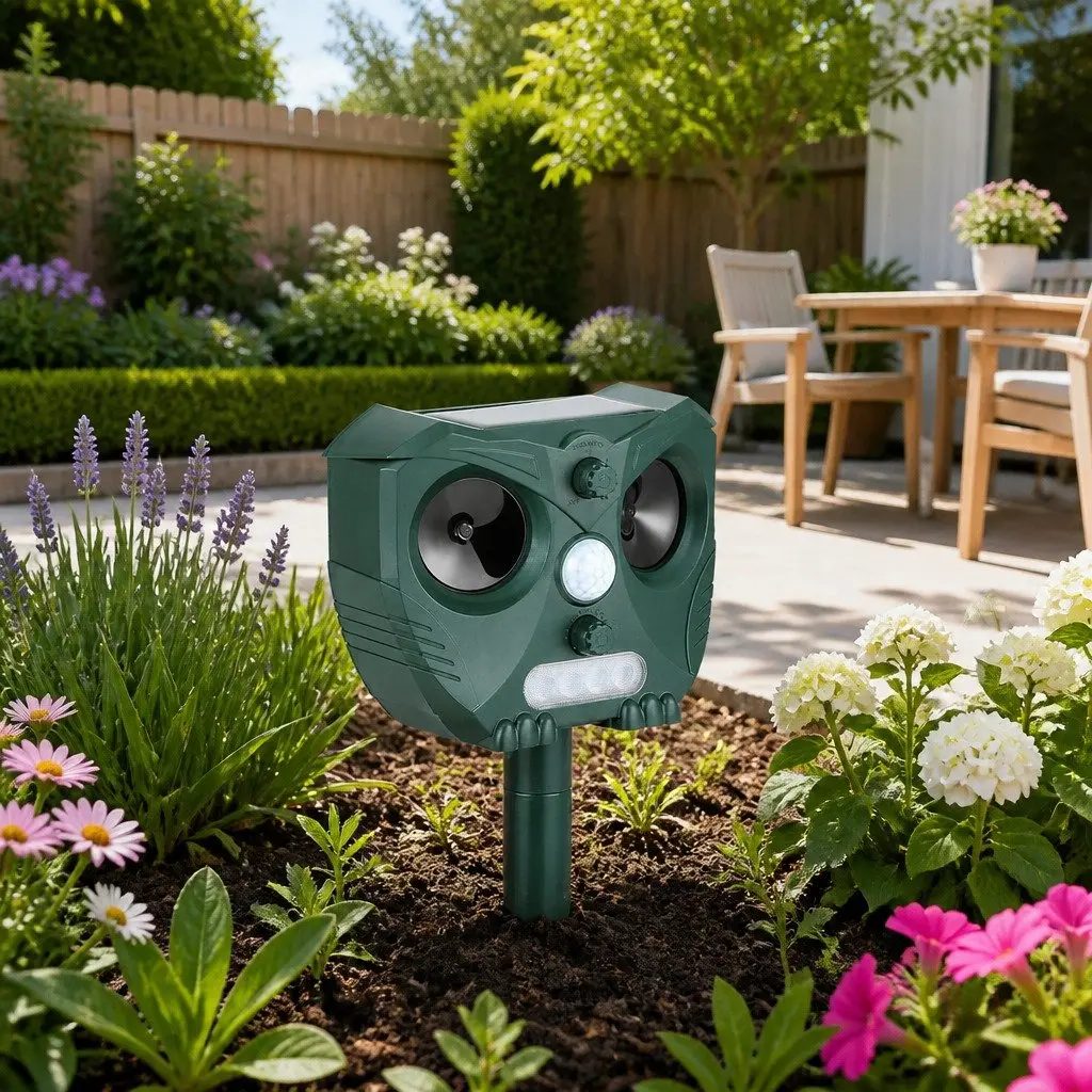 Ultrasonic Animal Deterrent Solar Powered Green Heavy Duty ABS Plastic 15cm x 7cm Garden Yard Farm Repeller