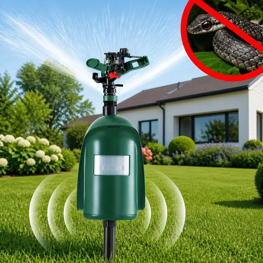 Outdoor Sprinkler Motion Sensor Animal Deterrent Green Garden Pest Repeller Battery Operated 110 x 610 mm