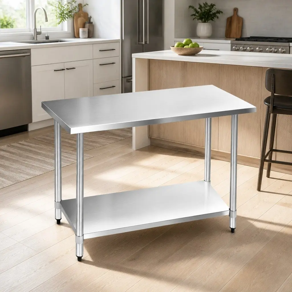 Stainless Steel Kitchen Work Bench 1219x610mm Heavy-duty Commercial Food Prep Adjustable