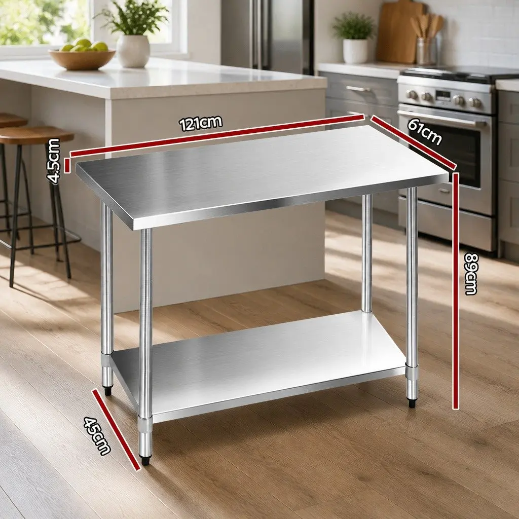 Stainless Steel Kitchen Work Bench 1219x610mm Heavy-duty Commercial Food Prep Adjustable