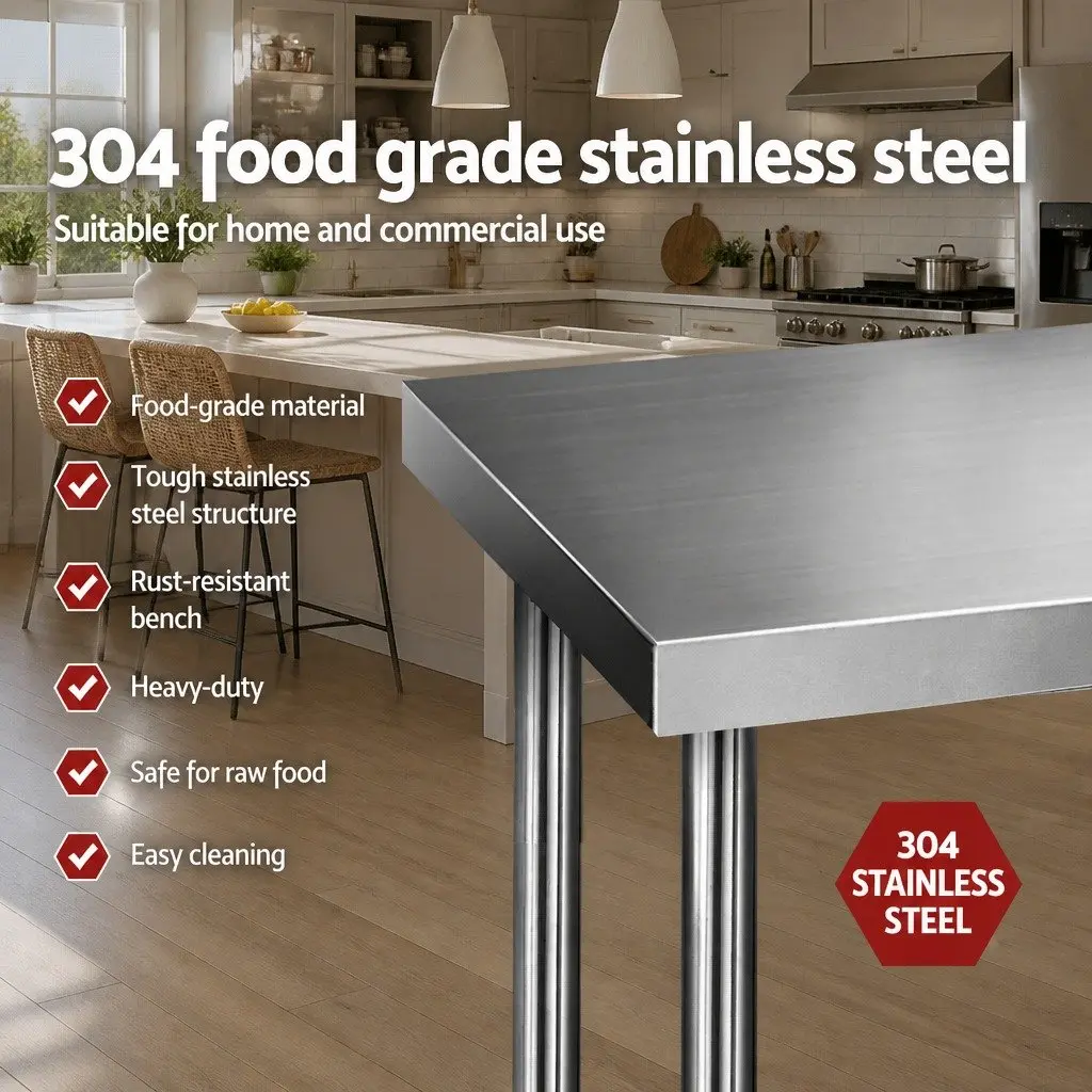 Stainless Steel Kitchen Work Bench 1219x610mm Heavy-duty Commercial Food Prep Adjustable