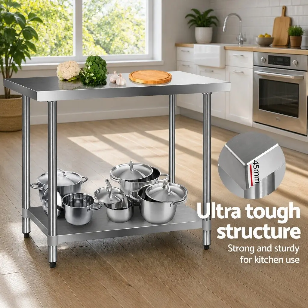 Stainless Steel Kitchen Work Bench 1219x610mm Heavy-duty Commercial Food Prep Adjustable