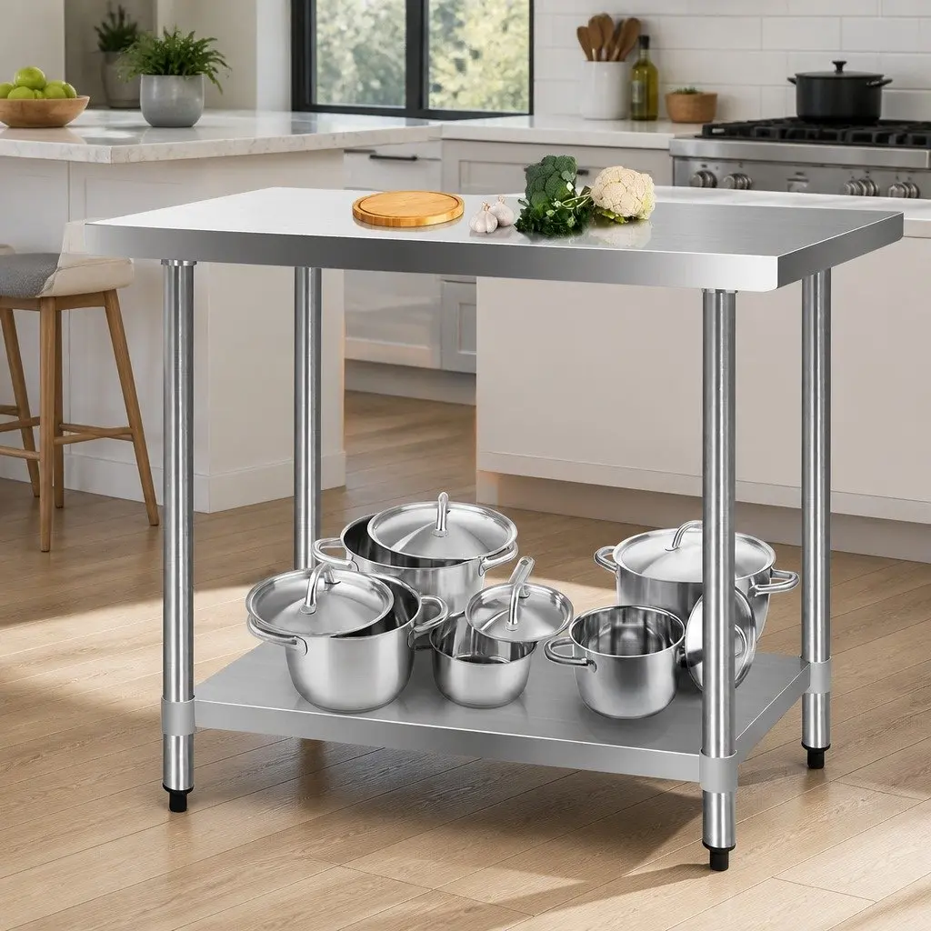 Stainless Steel Kitchen Work Bench 1219x610mm Heavy-duty Commercial Food Prep Adjustable