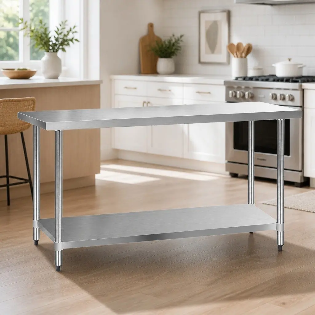 Stainless Steel Work Table Heavy Duty 1829x610mm Adjustable Shelf Silver
