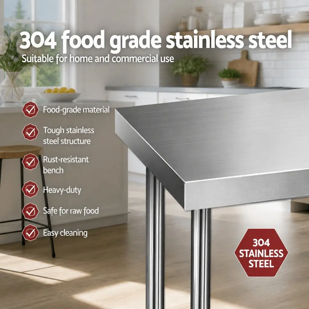 Stainless Steel Work Table Heavy Duty 1829x610mm Adjustable Shelf Silver