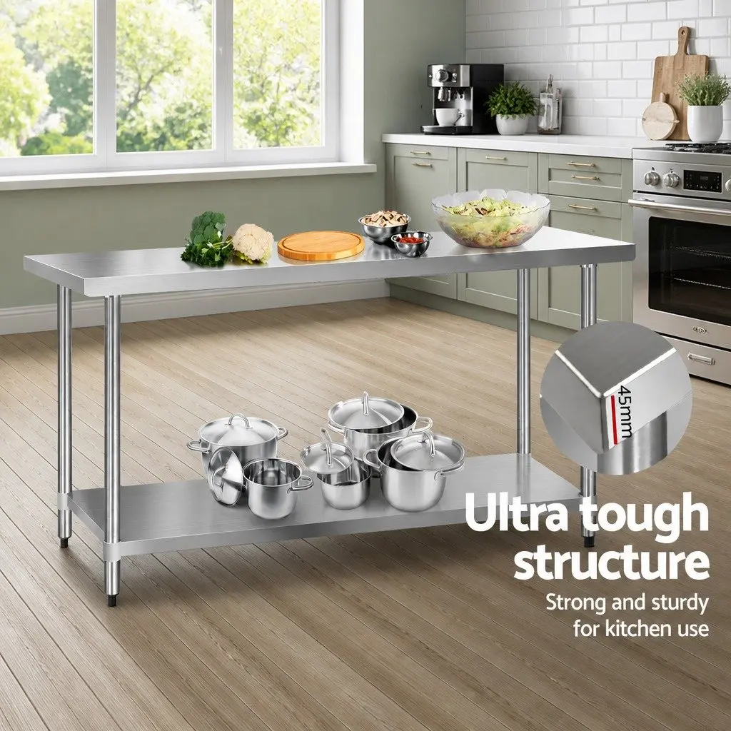 Stainless Steel Work Table Heavy Duty 1829x610mm Adjustable Shelf Silver