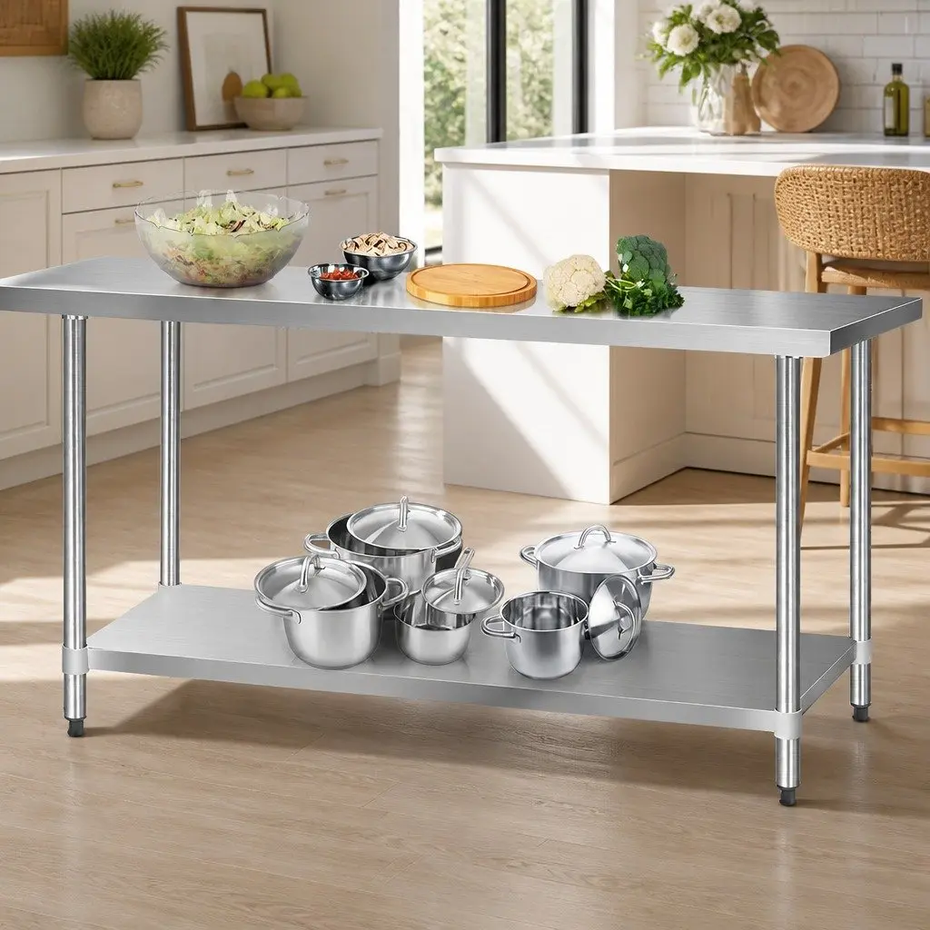 Stainless Steel Work Table Heavy Duty 1829x610mm Adjustable Shelf Silver