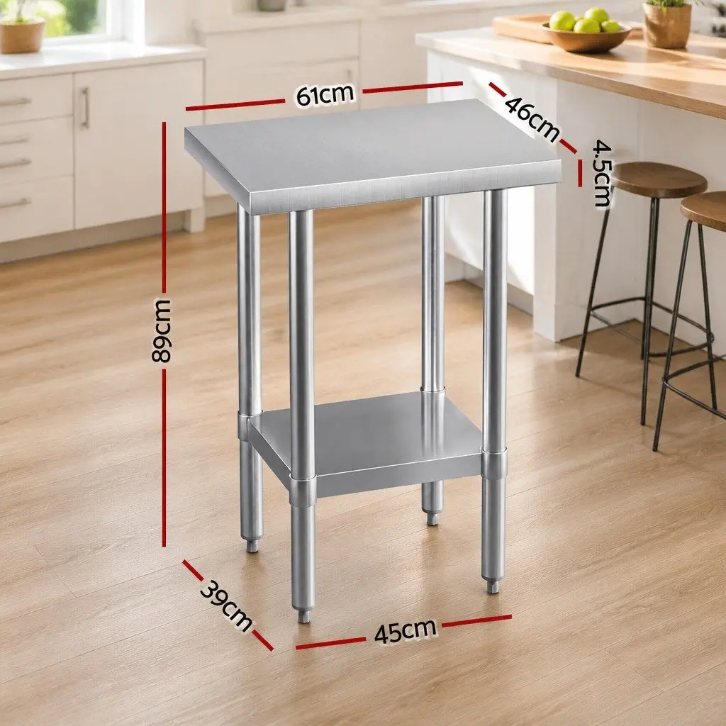 Stainless Steel Work Bench Kitchen Prep Table Adjustable Shelf 610x457mm Silver