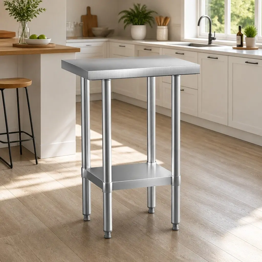 Stainless Steel Work Bench Kitchen Prep Table Adjustable Shelf 610x457mm Silver