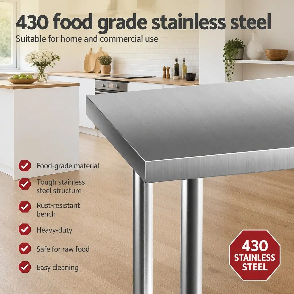 Stainless Steel Work Bench Kitchen Prep Table Adjustable Shelf 610x457mm Silver