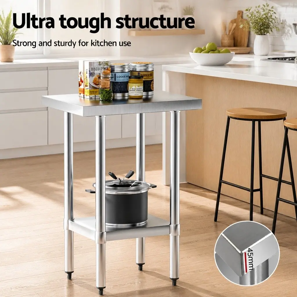 Stainless Steel Work Bench Kitchen Prep Table Adjustable Shelf 610x457mm Silver