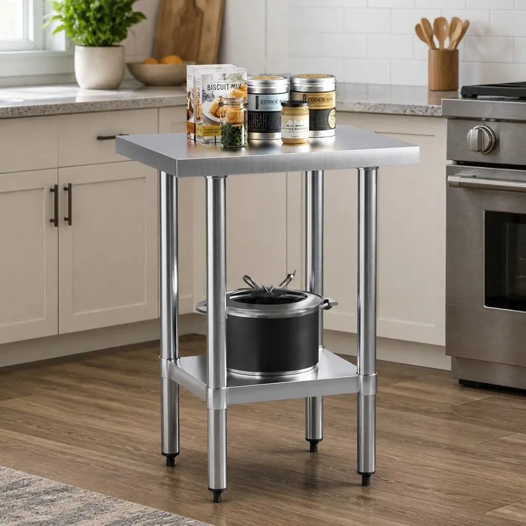 Stainless Steel Work Bench Kitchen Prep Table Adjustable Shelf 610x457mm Silver