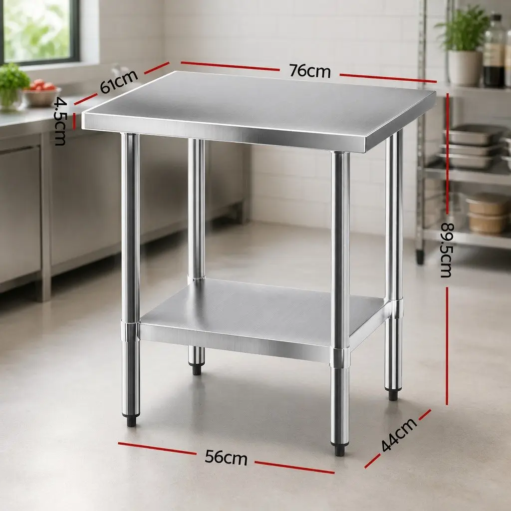 Stainless Steel Kitchen Bench Work Table 610x760mm Prep Station Undershelf