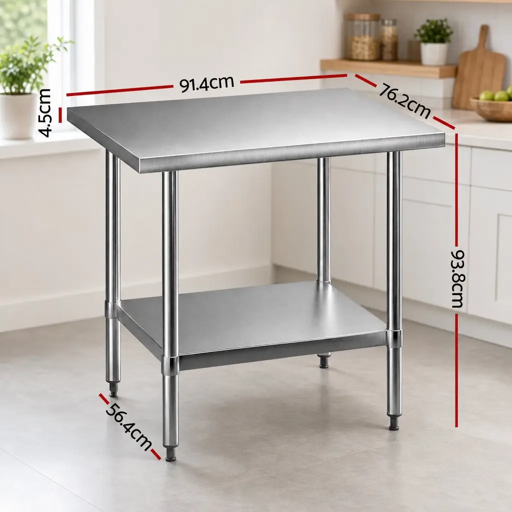 Stainless Steel Kitchen Work Bench 914x762mm Commercial Grade Prep Table with