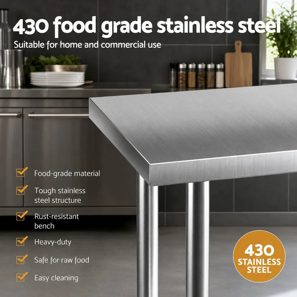 Stainless Steel Kitchen Work Bench 914x762mm Commercial Grade Prep Table with