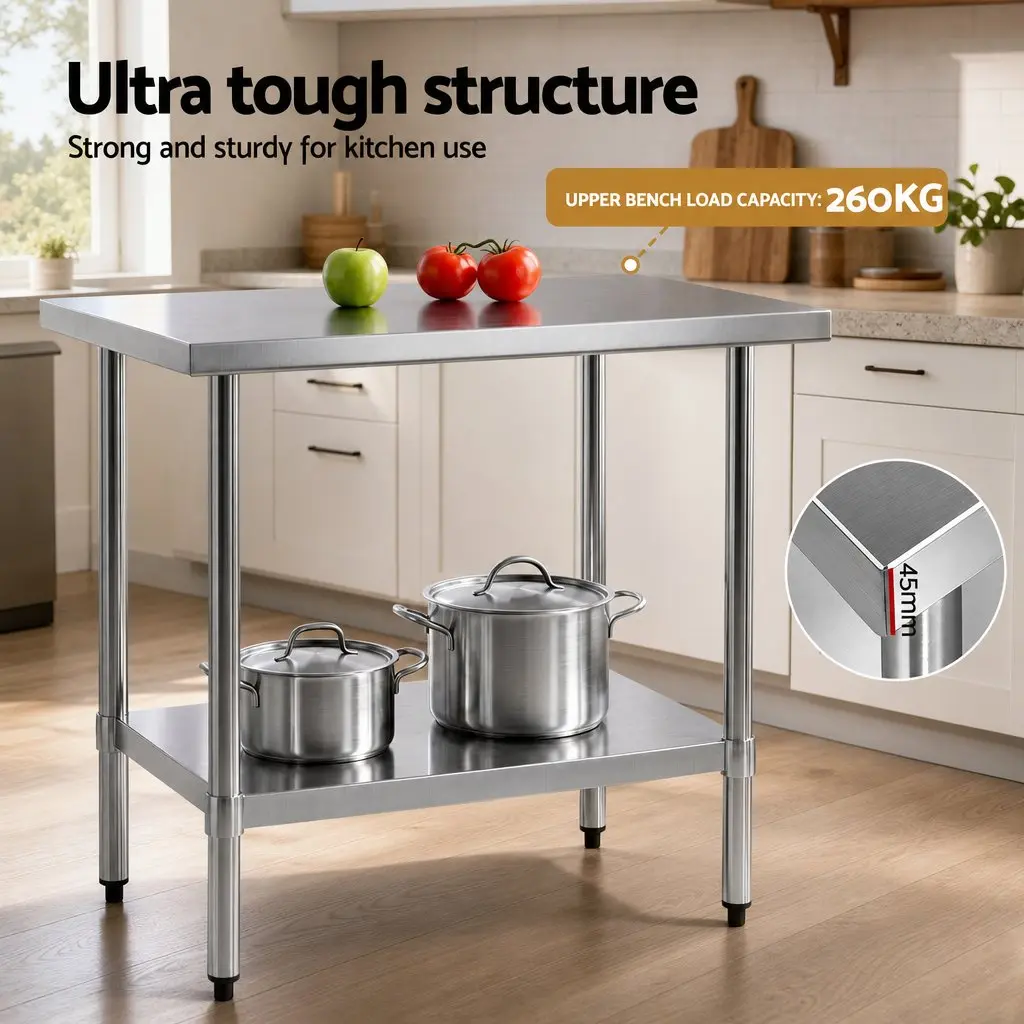 Stainless Steel Kitchen Work Bench 914x762mm Commercial Grade Prep Table with