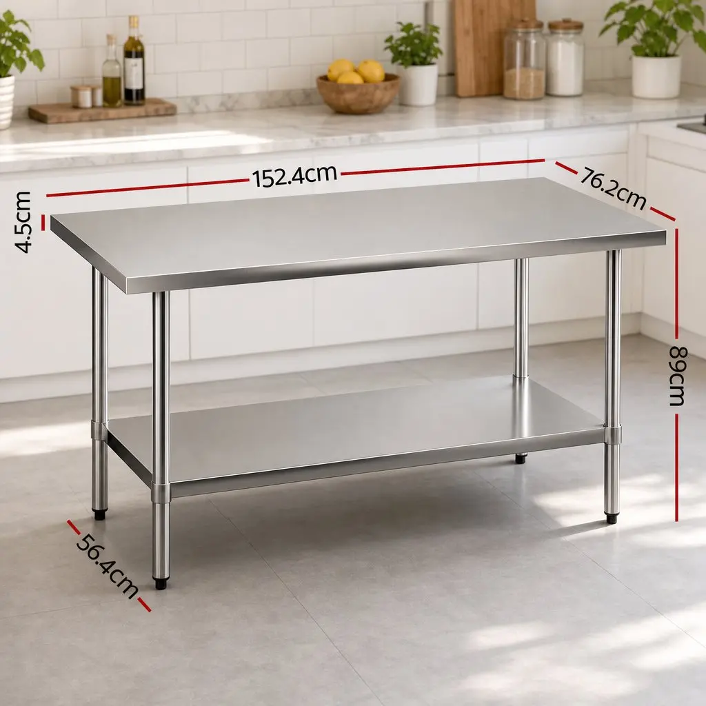 Stainless Steel Kitchen Work Bench 1524x762mm Commercial Grade Prep Table