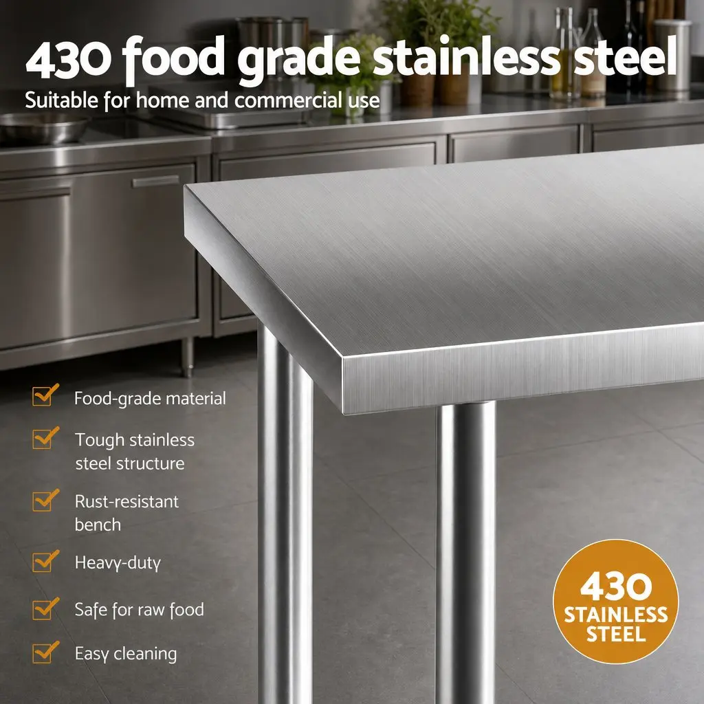 Stainless Steel Kitchen Work Bench 1524x762mm Commercial Grade Prep Table