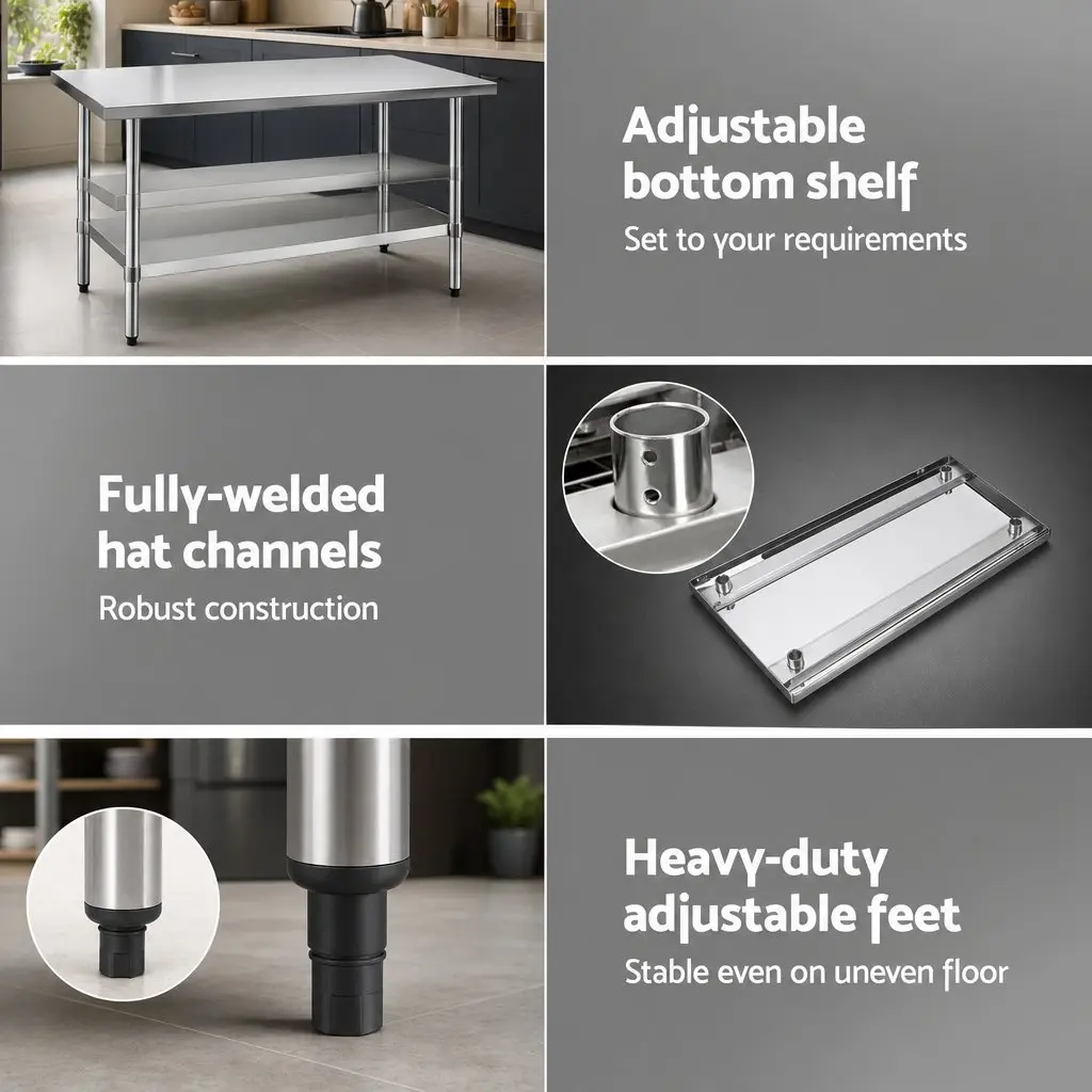 Stainless Steel Kitchen Work Bench 1524x762mm Commercial Grade Prep Table