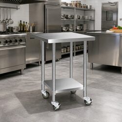 Stainless Steel Kitchen Work Bench 760x760mm with Castor Wheels Storage Shelf