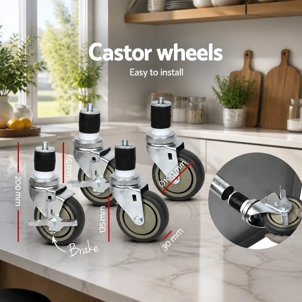 Stainless Steel Work Bench Adjustable 1829x760mm with Rolling Castor Wheels for Kitchen Food Preparation and Display