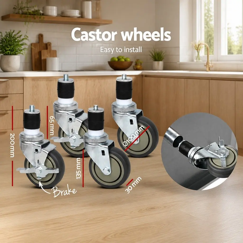 Stainless Steel Work Bench Adjustable 1829x760mm with Rolling Castor Wheels for Kitchen Food Preparation and Display