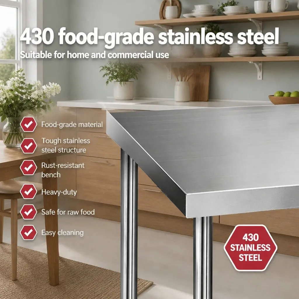Stainless Steel Kitchen Bench Work Top 1829x760mm Commercial Grade Prep Table Silver