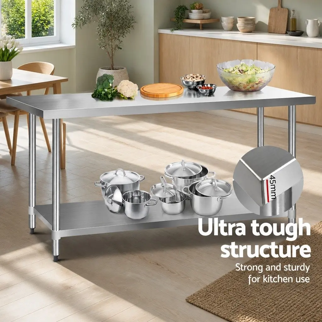 Stainless Steel Kitchen Bench Work Top 1829x760mm Commercial Grade Prep Table Silver