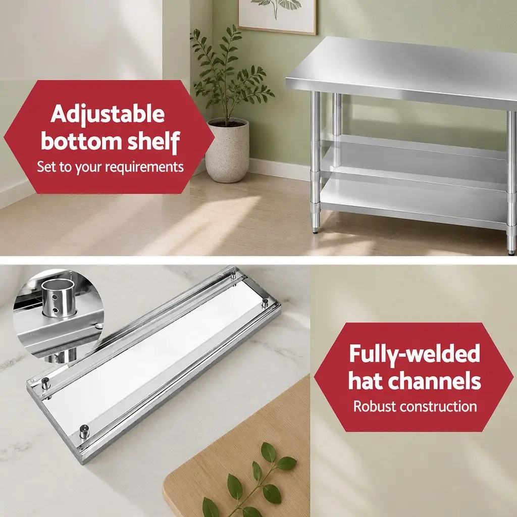 Stainless Steel Kitchen Bench Work Top 1829x760mm Commercial Grade Prep Table Silver