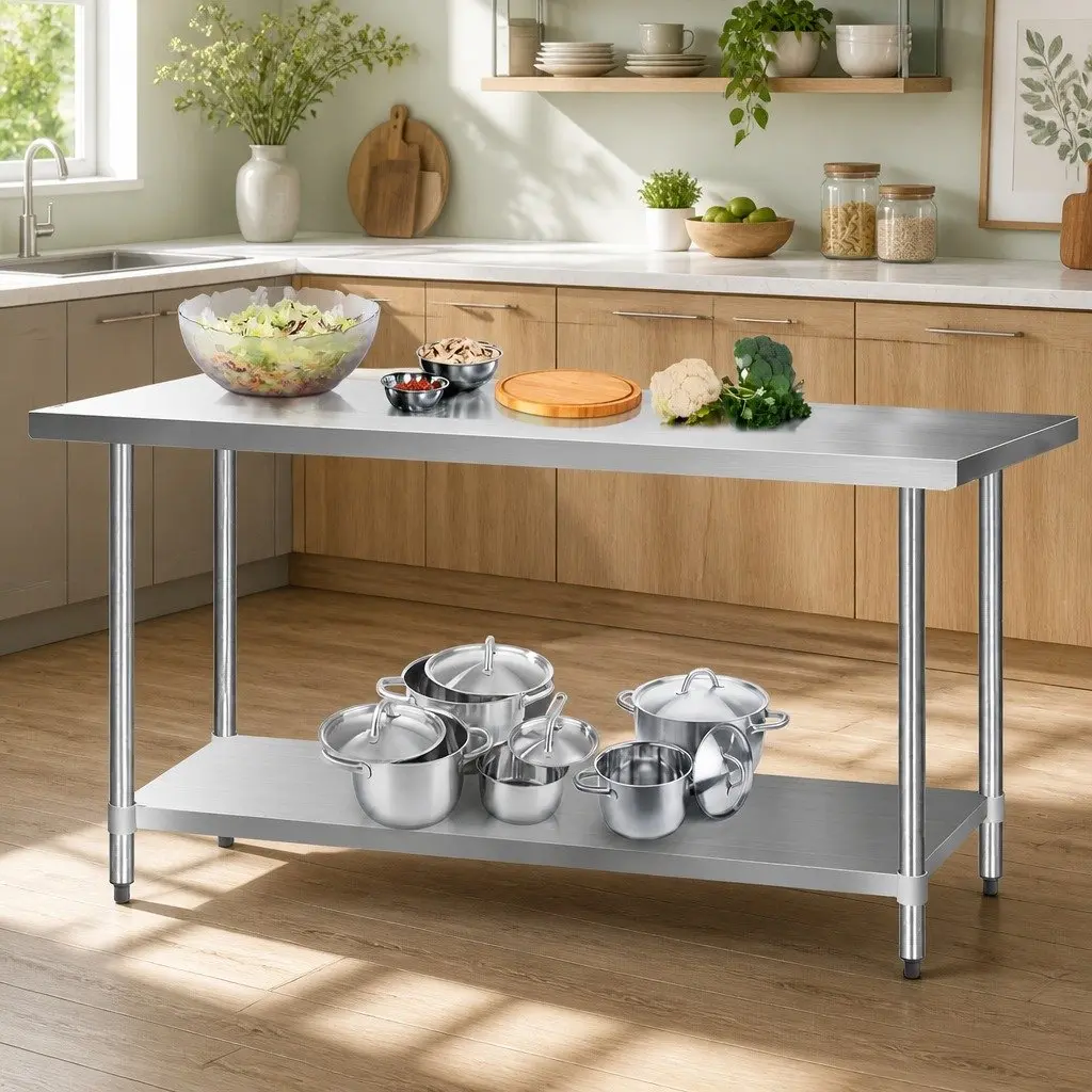 Stainless Steel Kitchen Bench Work Top 1829x760mm Commercial Grade Prep Table Silver