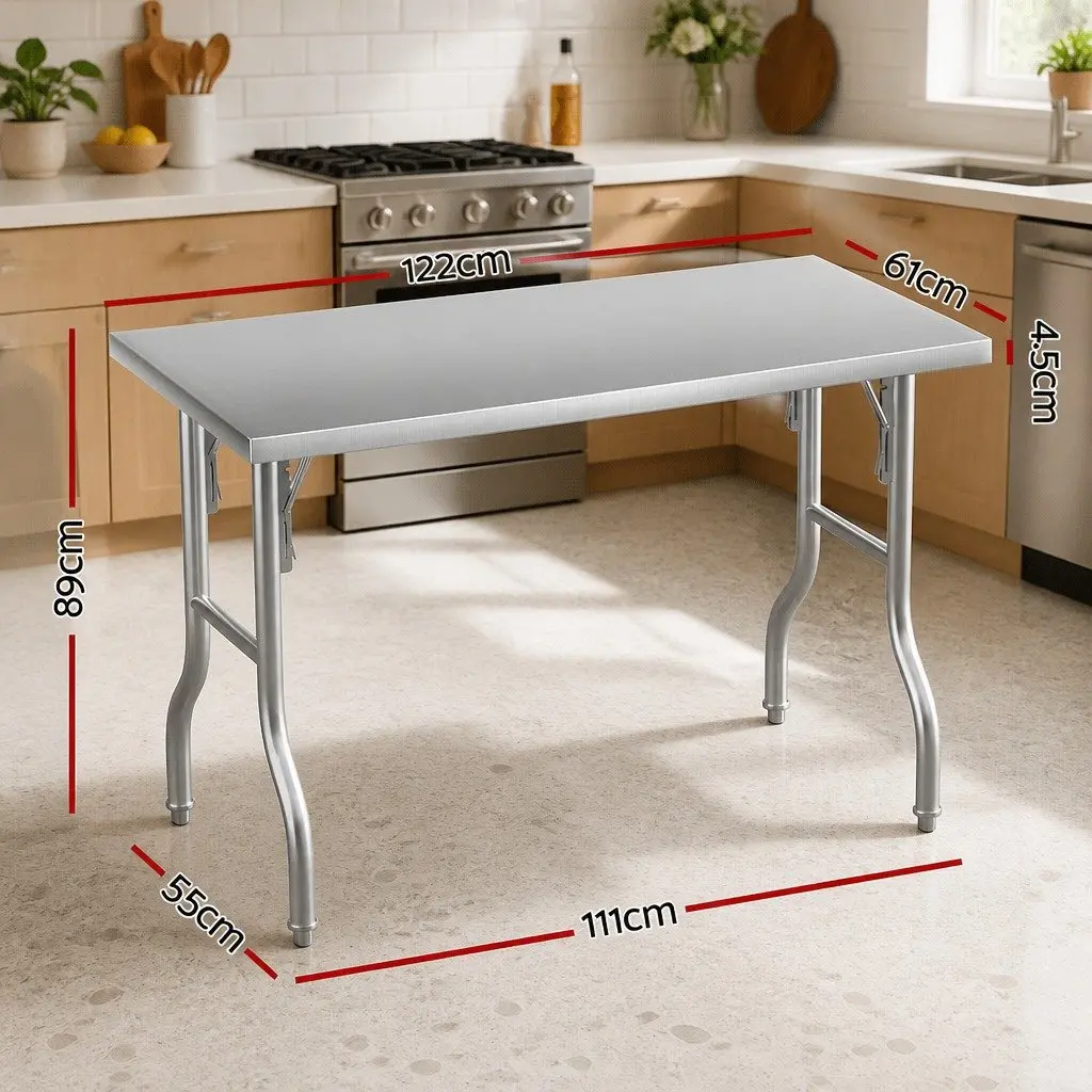 Stainless Steel Work Bench Kitchen Foldable Food Prep Table Adjustable Feet