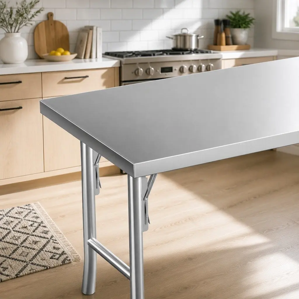 Stainless Steel Work Bench Kitchen Foldable Food Prep Table Adjustable Feet