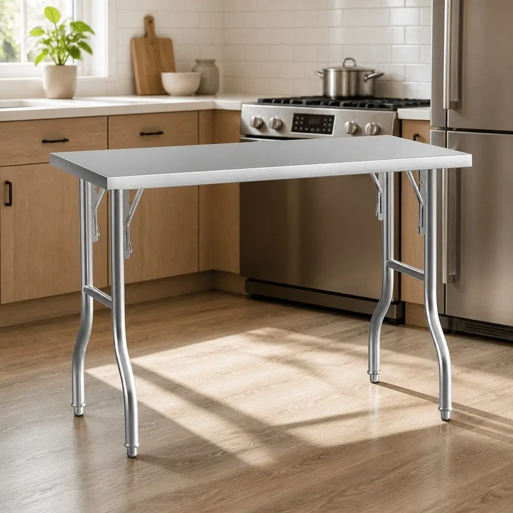 Stainless Steel Work Bench Kitchen Foldable Food Prep Table Adjustable Feet