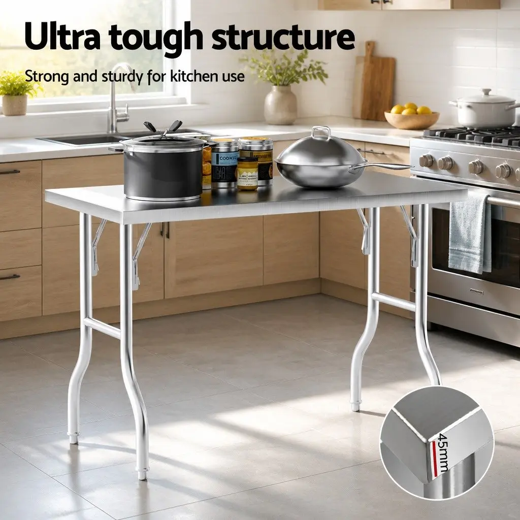 Stainless Steel Work Bench Kitchen Foldable Food Prep Table Adjustable Feet