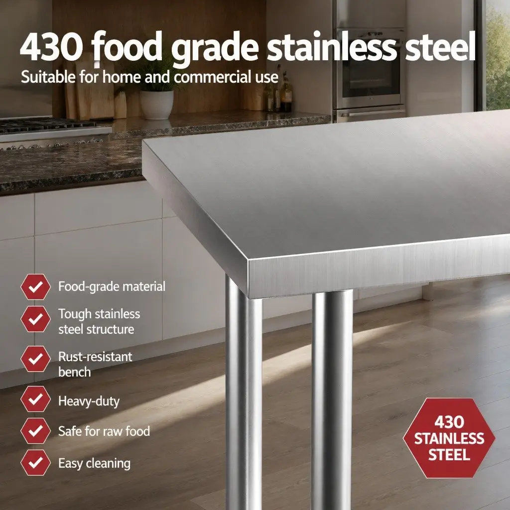 Stainless Steel Kitchen Work Bench with Wheels Adjustable Shelf 61x46cm