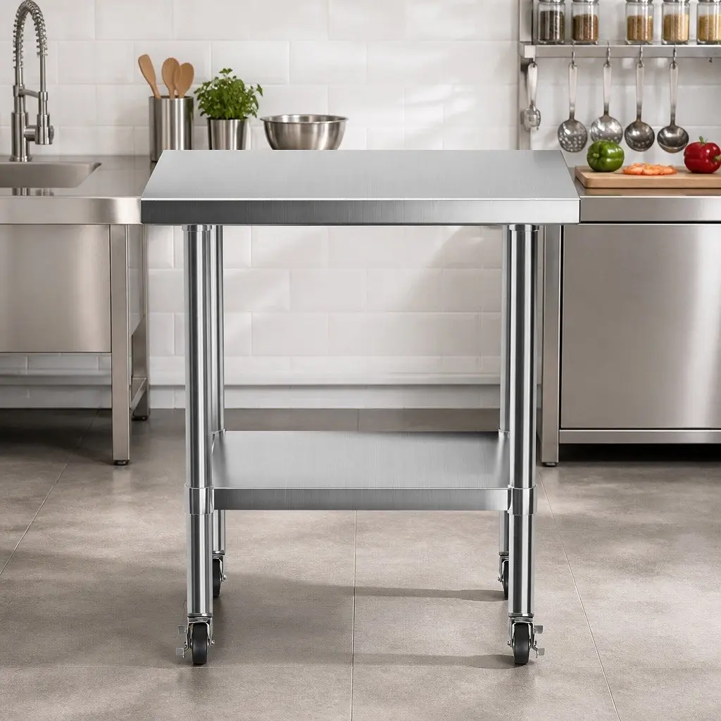 Stainless Steel Kitchen Work Bench 760x610mm Commercial Grade Prep Table Silver or Black