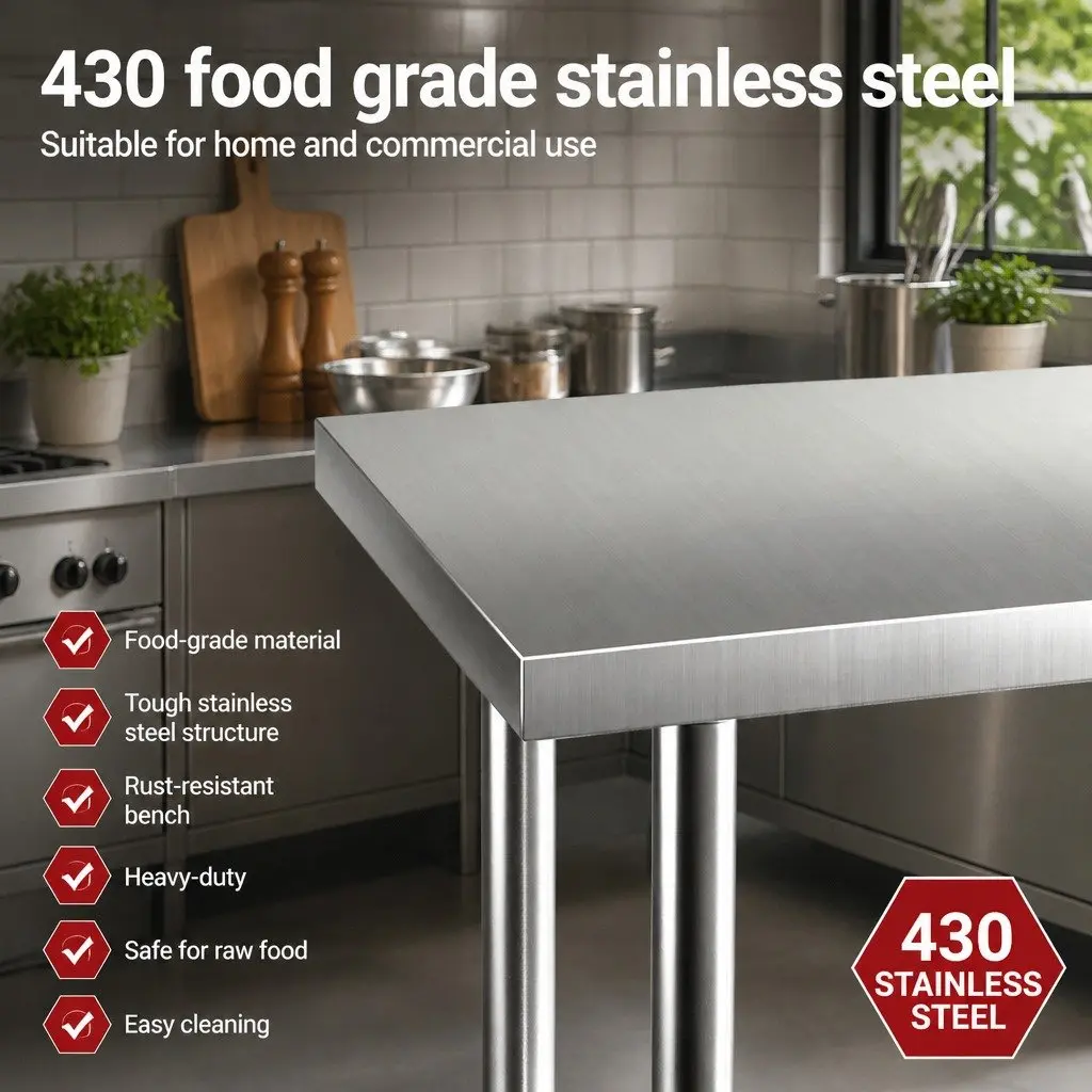 Stainless Steel Kitchen Work Bench 760x610mm Commercial Grade Prep Table Silver or Black