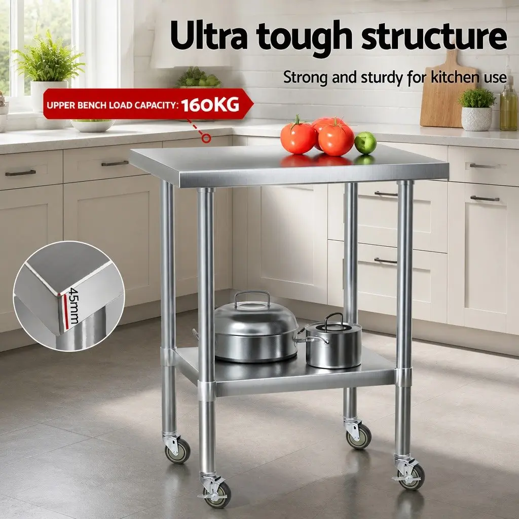 Stainless Steel Kitchen Work Bench 760x610mm Commercial Grade Prep Table Silver or Black