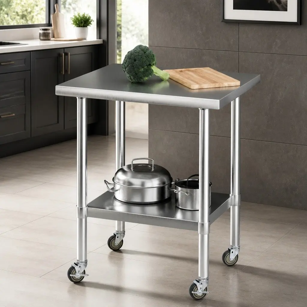 Stainless Steel Kitchen Work Bench 760x610mm Commercial Grade Prep Table Silver or Black
