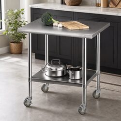 Functional Stainless Steel Prep Table with Wheels 914x762mm