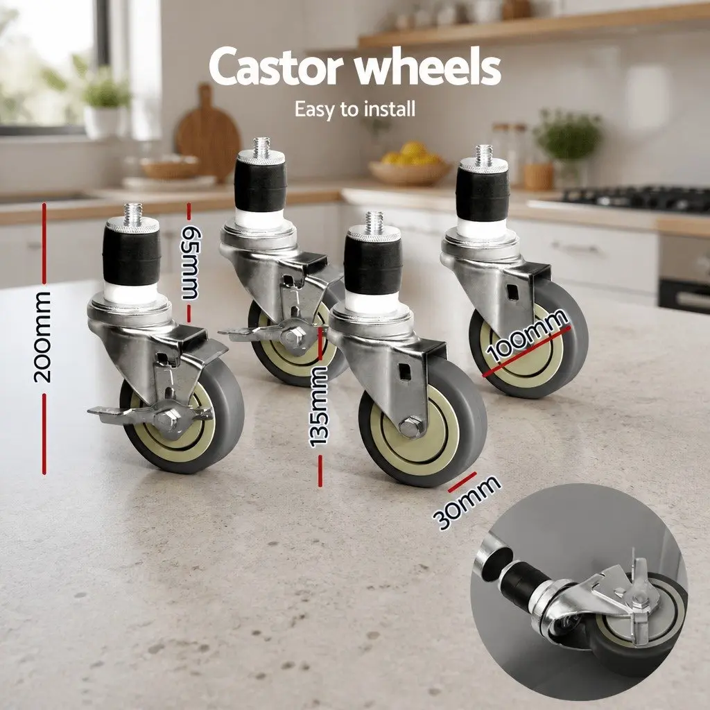 Stainless Steel Kitchen Work Bench with Wheels Foldable Legs 122x61cm