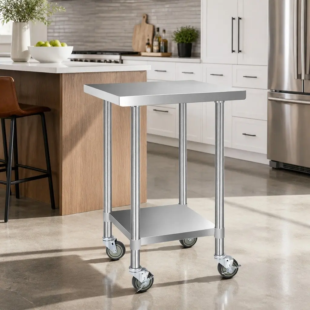 Mobile Stainless Steel Kitchen Bench for Easy Use