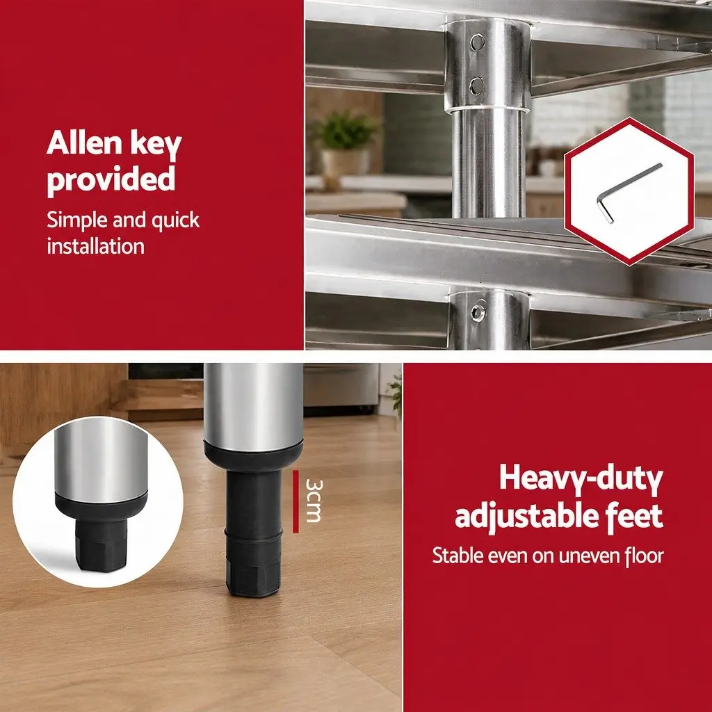 Stainless Steel Kitchen Work Bench 610x610mm Mobile Trolley Silver