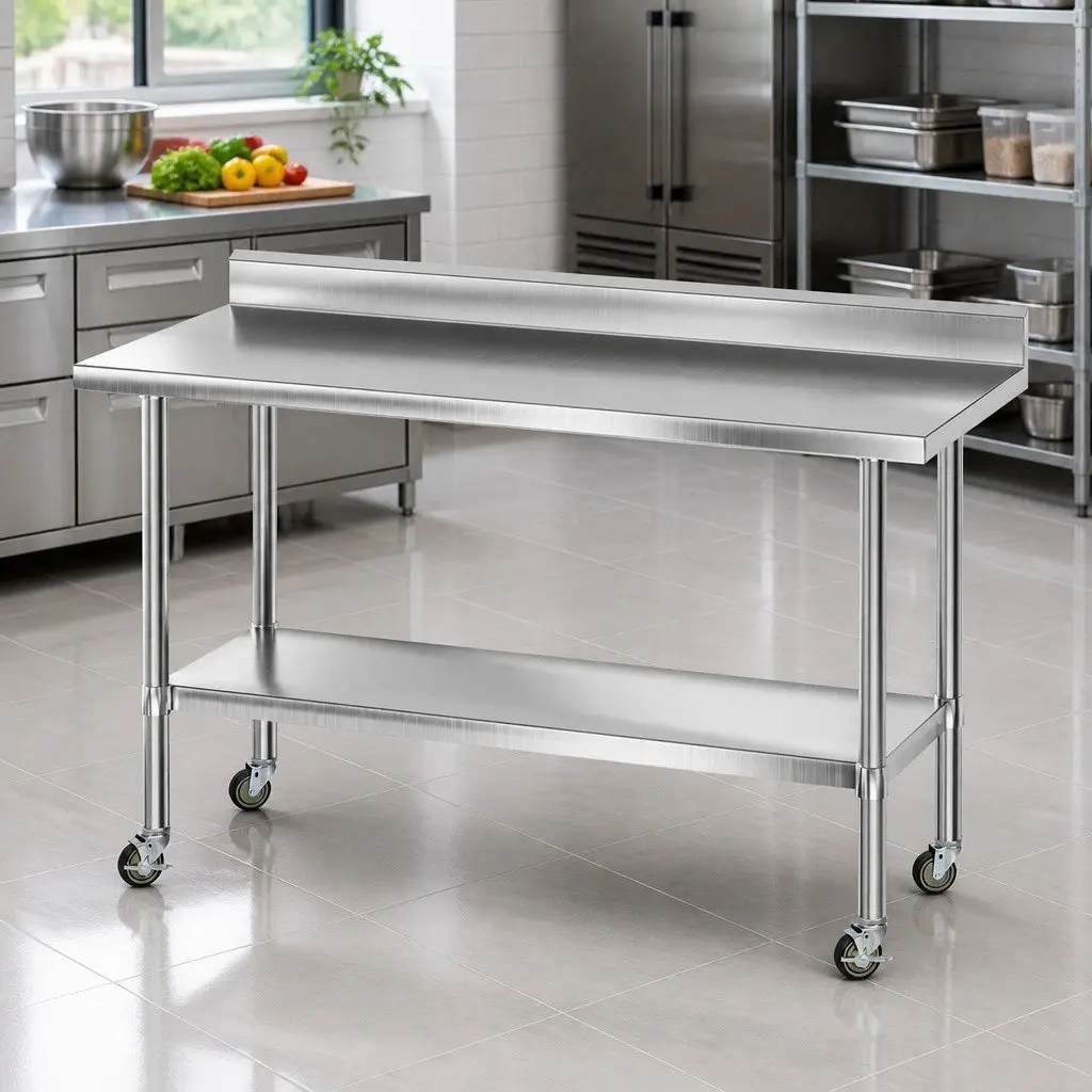 Stainless Steel Kitchen Work Bench 1500x600mm Silver Splashback Undershelf Prep Table